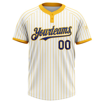 Custom White Gold Pinstripe Royal Two-Button Unisex Softball Jersey