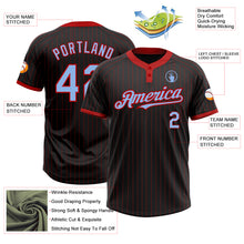 Load image into Gallery viewer, Custom Black Red Pinstripe Light Blue Two-Button Unisex Softball Jersey
