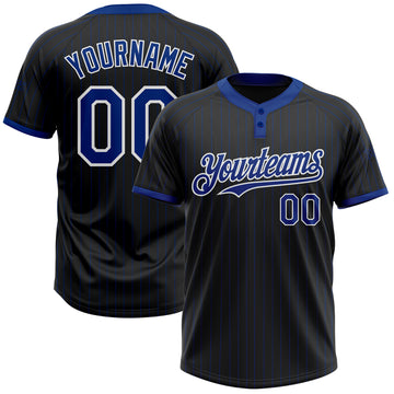 Custom Black Royal Pinstripe White Two-Button Unisex Softball Jersey