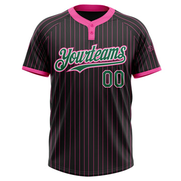 Custom Black Pink Pinstripe Kelly Green-White Two-Button Unisex Softball Jersey