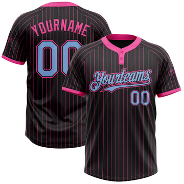 Custom Black Pink Pinstripe Light Blue Two-Button Unisex Softball Jersey