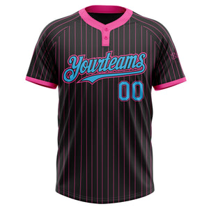 Custom Black Pink Pinstripe Sky Blue Two-Button Unisex Softball Jersey