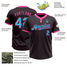 Load image into Gallery viewer, Custom Black Pink Pinstripe Sky Blue Two-Button Unisex Softball Jersey
