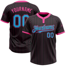 Load image into Gallery viewer, Custom Black Pink Pinstripe Sky Blue Two-Button Unisex Softball Jersey
