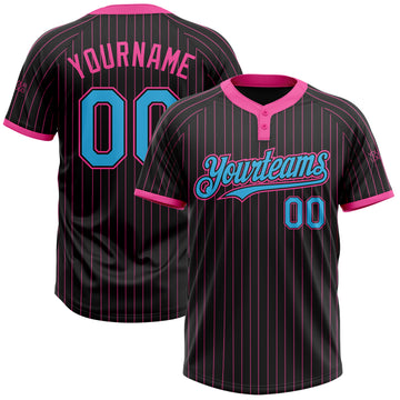 Custom Black Pink Pinstripe Sky Blue Two-Button Unisex Softball Jersey