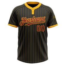 Laden Sie das Bild in den Galerie-Viewer, Custom Black Gold Pinstripe Crimson Two-Button Unisex Softball Jersey
