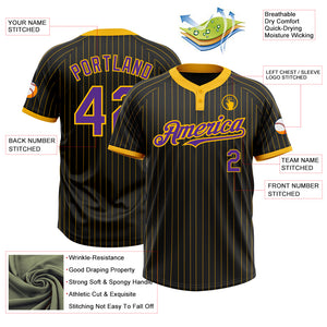 Custom Black Gold Pinstripe Purple Two-Button Unisex Softball Jersey