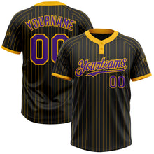 Load image into Gallery viewer, Custom Black Gold Pinstripe Purple Two-Button Unisex Softball Jersey
