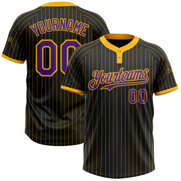 Custom Black Gold Pinstripe Purple Two-Button Unisex Softball Jersey