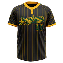 Load image into Gallery viewer, Custom Black Gold Pinstripe Green Two-Button Unisex Softball Jersey
