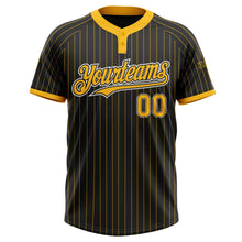 Load image into Gallery viewer, Custom Black Gold Pinstripe White Two-Button Unisex Softball Jersey

