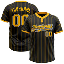 Load image into Gallery viewer, Custom Black Gold Pinstripe White Two-Button Unisex Softball Jersey
