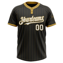 Load image into Gallery viewer, Custom Black Old Gold Pinstripe White Two-Button Unisex Softball Jersey
