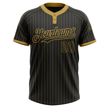 Custom Black Old Gold Pinstripe Old Gold Two-Button Unisex Softball Jersey