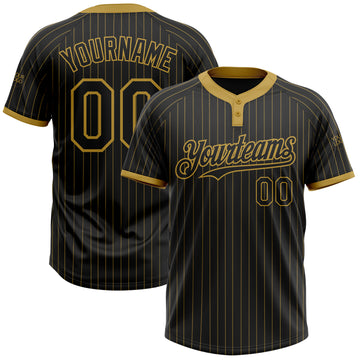 Custom Black Old Gold Pinstripe Old Gold Two-Button Unisex Softball Jersey