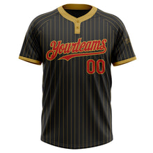 Load image into Gallery viewer, Custom Black Old Gold Pinstripe Red Two-Button Unisex Softball Jersey
