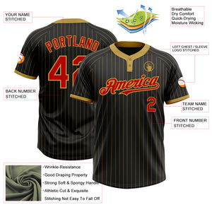 Custom Black Old Gold Pinstripe Red Two-Button Unisex Softball Jersey