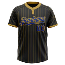 Load image into Gallery viewer, Custom Black Old Gold Pinstripe Royal Two-Button Unisex Softball Jersey
