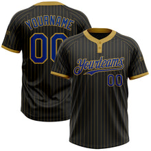 Load image into Gallery viewer, Custom Black Old Gold Pinstripe Royal Two-Button Unisex Softball Jersey

