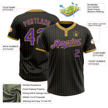 Load image into Gallery viewer, Custom Black Old Gold Pinstripe Purple Two-Button Unisex Softball Jersey
