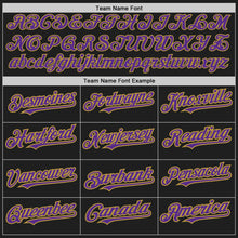 Load image into Gallery viewer, Custom Black Old Gold Pinstripe Purple Two-Button Unisex Softball Jersey
