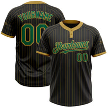 Load image into Gallery viewer, Custom Black Old Gold Pinstripe Kelly Green Two-Button Unisex Softball Jersey
