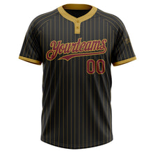 Load image into Gallery viewer, Custom Black Old Gold Pinstripe Burgundy Two-Button Unisex Softball Jersey
