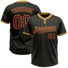 Load image into Gallery viewer, Custom Black Old Gold Pinstripe Burgundy Two-Button Unisex Softball Jersey
