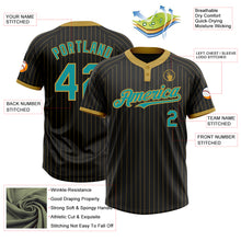 Load image into Gallery viewer, Custom Black Old Gold Pinstripe Teal Two-Button Unisex Softball Jersey
