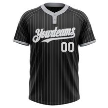 Load image into Gallery viewer, Custom Black Gray Pinstripe White Two-Button Unisex Softball Jersey
