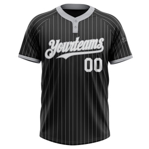 Custom Black Gray Pinstripe White Two-Button Unisex Softball Jersey