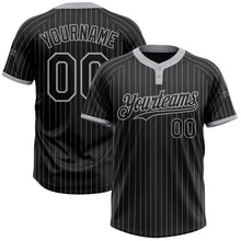 Load image into Gallery viewer, Custom Black Gray Pinstripe Gray Two-Button Unisex Softball Jersey
