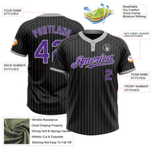 Laden Sie das Bild in den Galerie-Viewer, Custom Black Gray Pinstripe Purple Two-Button Unisex Softball Jersey
