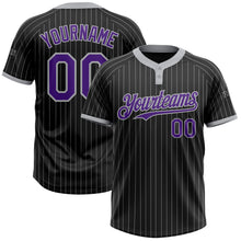 Load image into Gallery viewer, Custom Black Gray Pinstripe Purple Two-Button Unisex Softball Jersey
