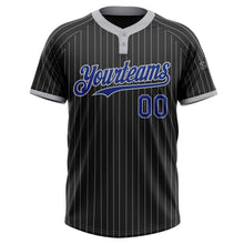 Load image into Gallery viewer, Custom Black Gray Pinstripe Royal Two-Button Unisex Softball Jersey
