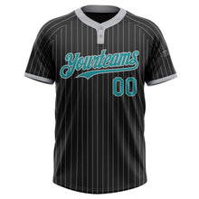 Load image into Gallery viewer, Custom Black Gray Pinstripe Teal Two-Button Unisex Softball Jersey
