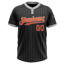 Load image into Gallery viewer, Custom Black Gray Pinstripe Orange Two-Button Unisex Softball Jersey
