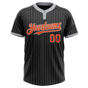 Custom Black Gray Pinstripe Orange Two-Button Unisex Softball Jersey