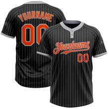 Laden Sie das Bild in den Galerie-Viewer, Custom Black Gray Pinstripe Orange Two-Button Unisex Softball Jersey
