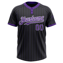Load image into Gallery viewer, Custom Black Purple Pinstripe White Two-Button Unisex Softball Jersey
