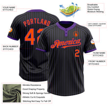 Load image into Gallery viewer, Custom Black Purple Pinstripe Orange Two-Button Unisex Softball Jersey
