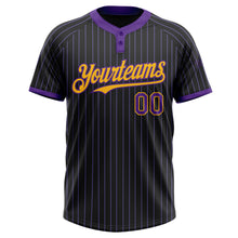 Load image into Gallery viewer, Custom Black Purple Pinstripe Gold Two-Button Unisex Softball Jersey
