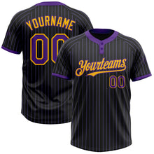 Load image into Gallery viewer, Custom Black Purple Pinstripe Gold Two-Button Unisex Softball Jersey

