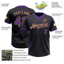 Load image into Gallery viewer, Custom Black Purple Pinstripe Old Gold Two-Button Unisex Softball Jersey
