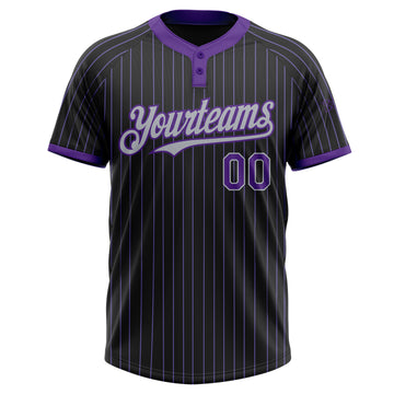 Custom Black Purple Pinstripe Gray Two-Button Unisex Softball Jersey