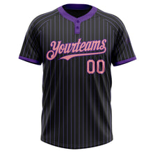 Laden Sie das Bild in den Galerie-Viewer, Custom Black Purple Pinstripe Medium Pink Two-Button Unisex Softball Jersey
