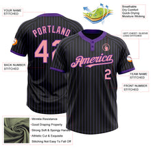 Laden Sie das Bild in den Galerie-Viewer, Custom Black Purple Pinstripe Medium Pink Two-Button Unisex Softball Jersey
