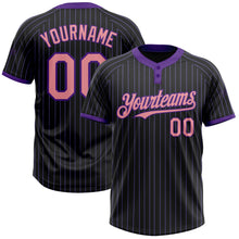Load image into Gallery viewer, Custom Black Purple Pinstripe Medium Pink Two-Button Unisex Softball Jersey
