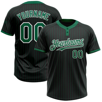 Custom Black Kelly Green Pinstripe White Two-Button Unisex Softball Jersey