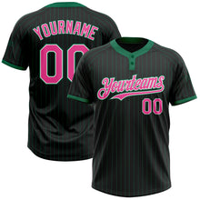 Load image into Gallery viewer, Custom Black Kelly Green Pinstripe Pink-White Two-Button Unisex Softball Jersey
